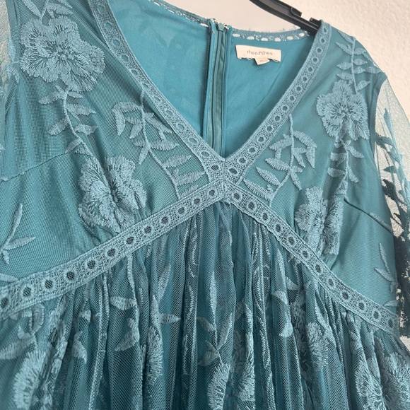 PinkBlush Teal Lace Mesh Overlay Maternity Maxi Dress - Picture 4 of 6